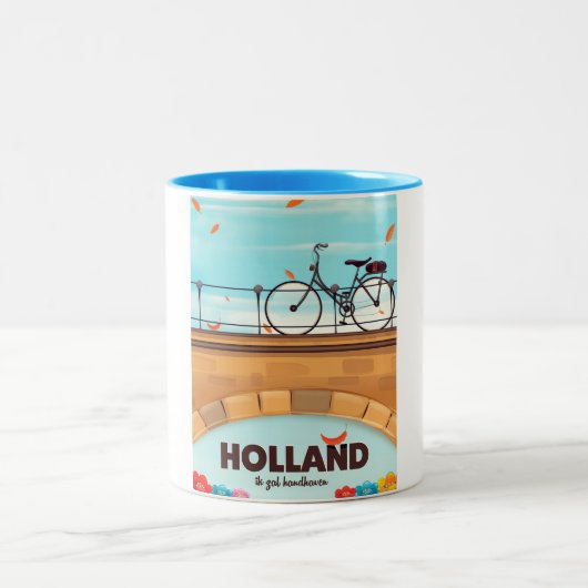 Holland "Ik zal handhaven" Fahrradverleih-Poster. Zweifarbige Tasse (Mittel)
