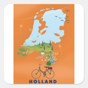 Holland Karte Reiseplakat Quadratischer Aufkleber