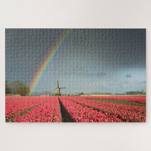 Holland-Landschaft mit Regenbogen, Tulpen, Puzzle (Horizontal)