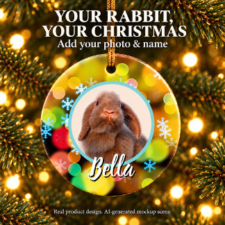 Holland Lop Rabbit Christmas Photo and Name Keramik Ornament