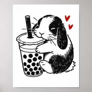 Holland Lop Rabbit Lieben Boba Tea Bunny and Bubbl Poster