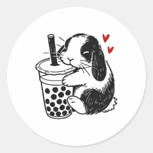 Holland Lop Rabbit Lieben Boba Tea Bunny and Bubbl Runder Aufkleber