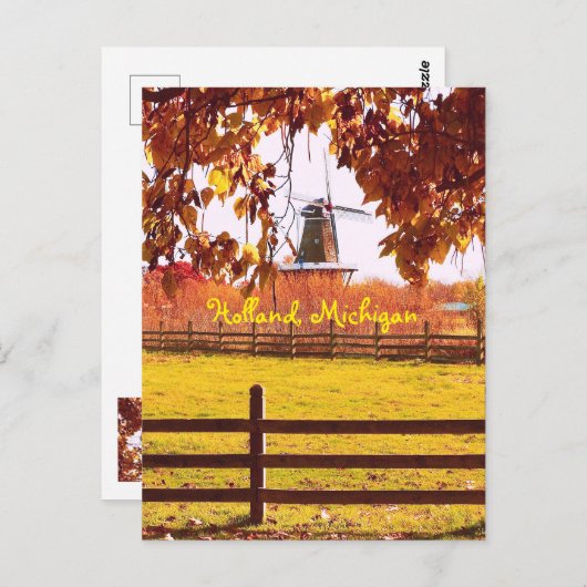 HOLLAND, MICHIGAN, WINDMILL UND HERBSTFARBEN POSTKARTE (Vorne/Hinten)