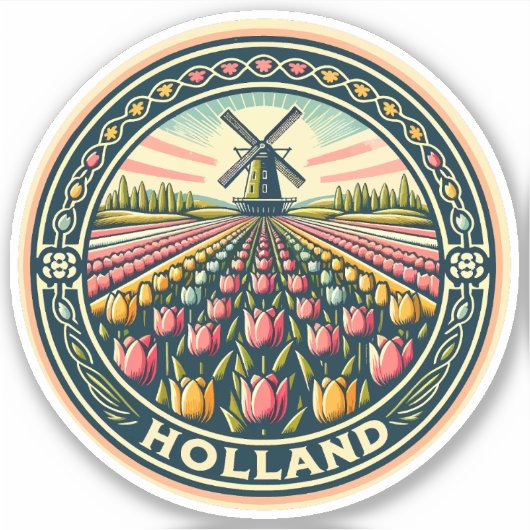 Holland Netherlands Travel Art Abzeichen Aufkleber (Vorderseite)