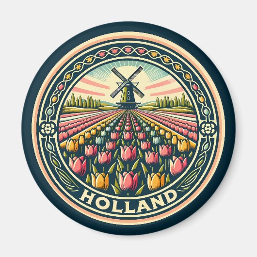 Holland Netherlands Travel Art Abzeichen Magnet (Vorne)