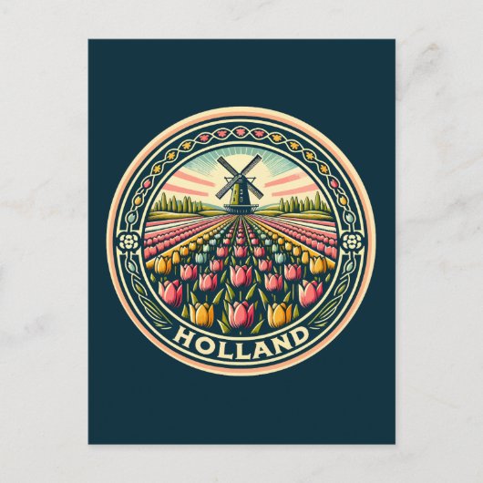 Holland Netherlands Travel Art Abzeichen Postkarte (Vorderseite)