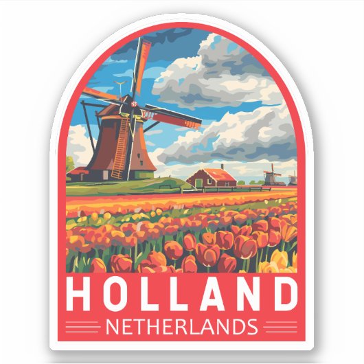 Holland Netherlands Travel Art Vintag Aufkleber (Vorderseite)