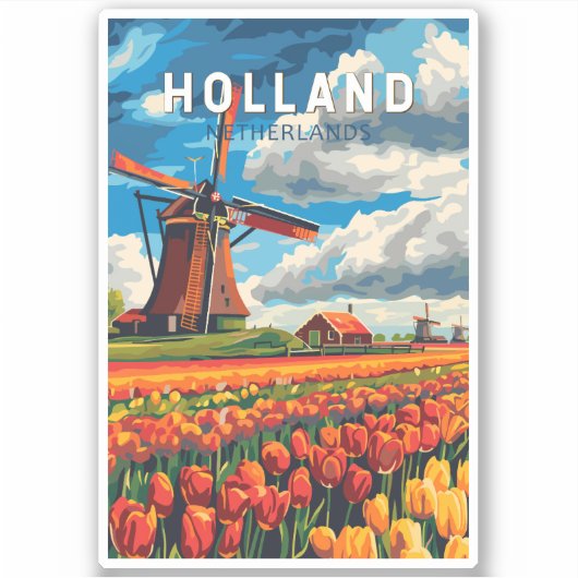 Holland Netherlands Travel Art Vintag Aufkleber (Vorderseite)