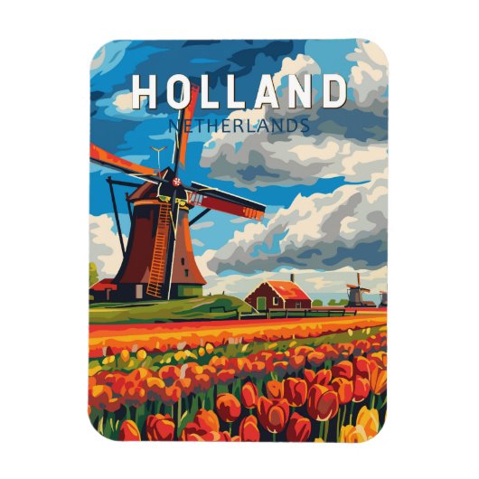 Holland Netherlands Travel Art Vintag Magnet (Vertikal)