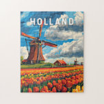 Holland Netherlands Travel Art Vintag Puzzle<br><div class="desc">Holland Retrovektor-Reisedesign. Holland ist eine geographische Region und ehemalige Provinz an der Western Küste der Niederlande.</div>