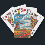 Holland Netherlands Travel Art Vintag Spielkarten<br><div class="desc">Holland Retrovektor-Reisedesign. Holland ist eine geographische Region und ehemalige Provinz an der Western Küste der Niederlande.</div>