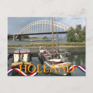 Holland River Waal Bridge and Boats Postcard Postkarte