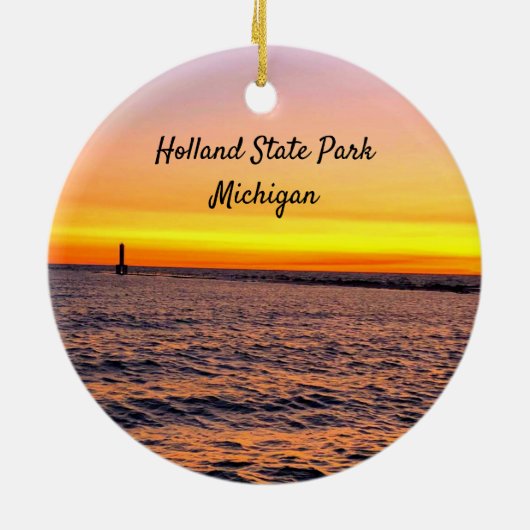 Holland Staat Park Michigan Pier Sunset Keramik Ornament (Hinten)