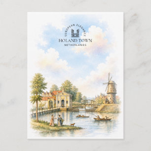 Holland Stadt, niederländische Aquarell-Landschaft Feiertagspostkarte