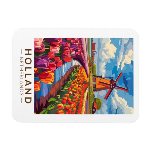 Holland Travel Art Vintag Magnet (Horizontal)