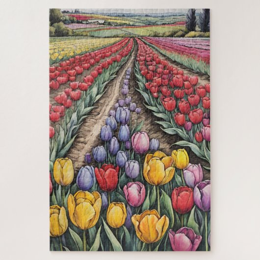 Holland Tulips Field Tulip Art Puzzle (Vertikal)