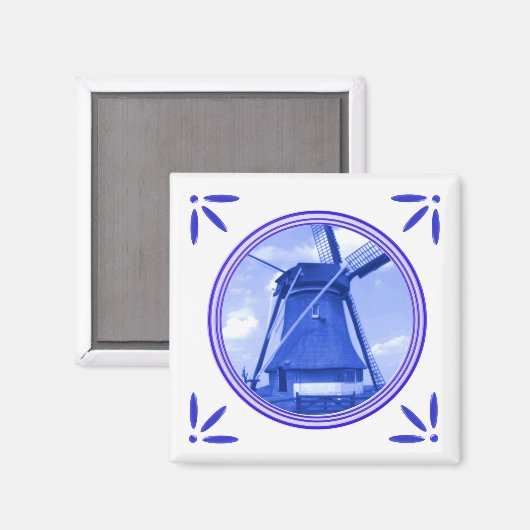 Holland Windmill Delft Blue Style Magnet (Vorderseite/Rückseite)