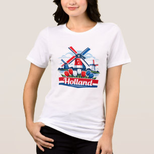 Holland-Windmühle und Tulpen-Design Niederlande  Tri-Blend Shirt