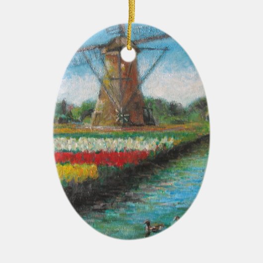 Holland-Windmühlen-Tulpe fängt Malerei auf Keramikornament (Vorne)