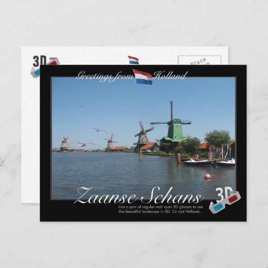 Holland Zaanse Schans Windmil 3D Anaglyph Postcard Postkarte (Vorne/Hinten)