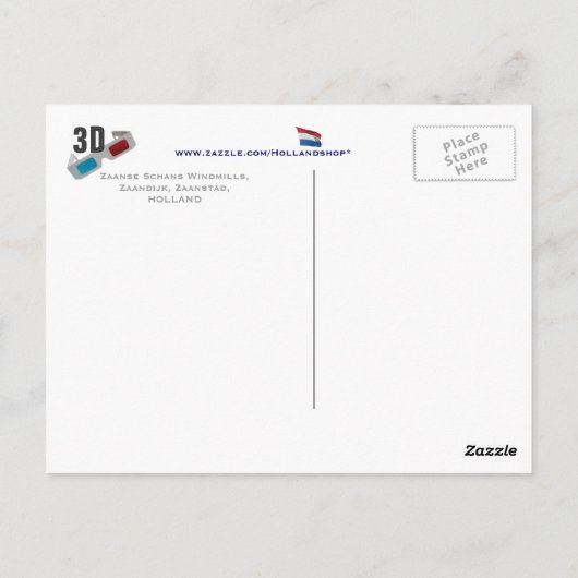 Holland Zaanse Schans Windmil 3D Anaglyph Postcard Postkarte (Rückseite)