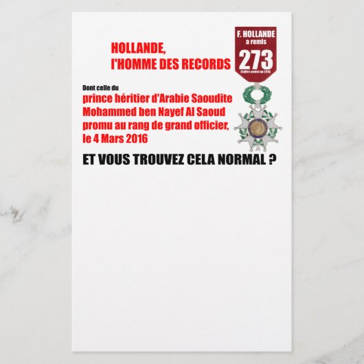 Hollande Record Legions d'Honneur - Letterhead Briefpapier (Vorderseite)