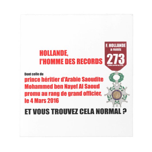 Hollande Record Legions d'Honneur - Notepad Notizblock (Vorderseite)
