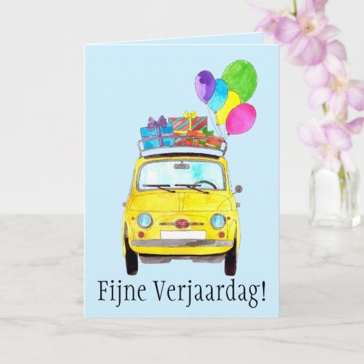 Holländisch Birthday Retro Fiat 500 Card Karte (Orchidee)