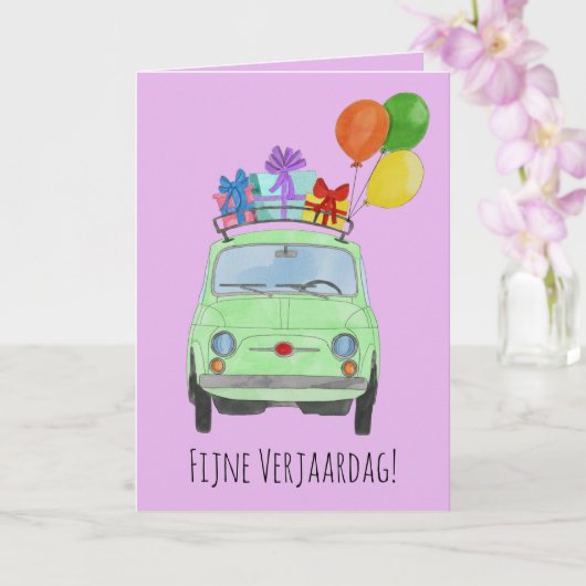 Holländisch Birthday Retro Fiat 500 Card Karte (Orchidee)