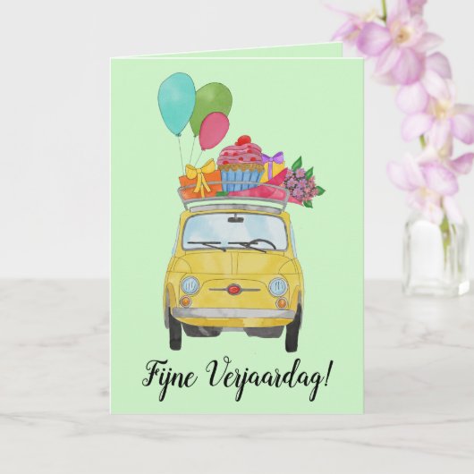 Holländisch Birthday Retro Fiat 500 Card Karte (Orchidee)