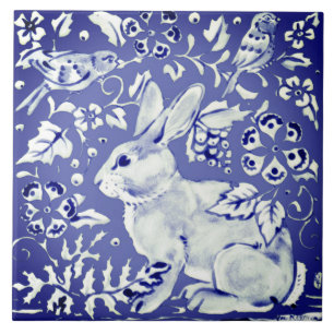 Holländisch Blue Rabbit Bird Floral Foliage Trivet Fliese