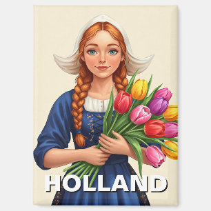 Holländische Frau Tulips Holland Niederlande Magnet