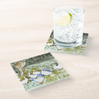 Holländische Jugendherbergen und Gänse Glasuntersetzer