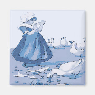 Holländische Mädchen mit Gänsen, Blue Delft Look Magnet