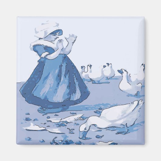 Holländische Mädchen mit Gänsen, Blue Delft Look Magnet (Vorne)
