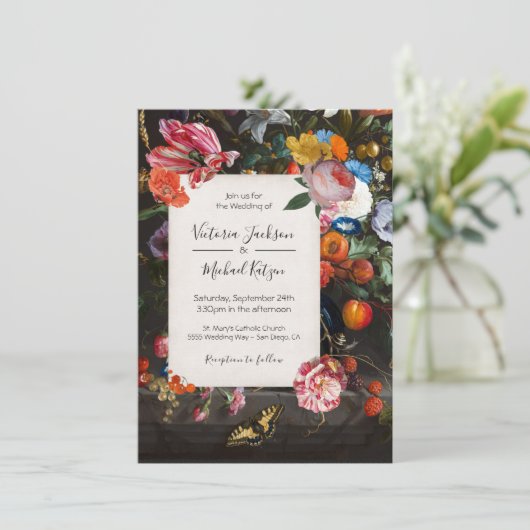 Holländische Meisterin Butterfly Floral Dark & Moo Einladung (Stehend Vorderseite)