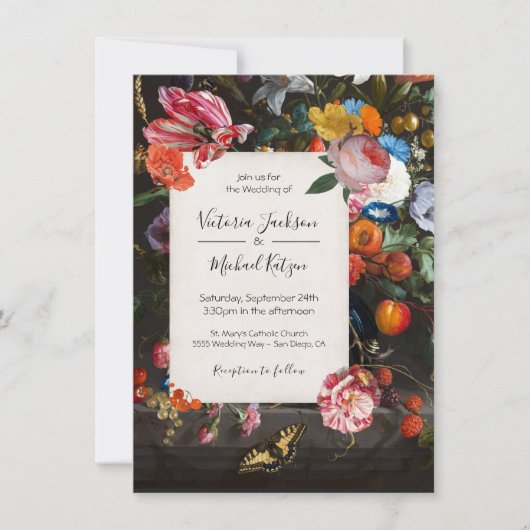 Holländische Meisterin Butterfly Floral Dark & Moo Einladung (Vorderseite)