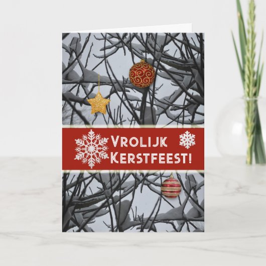 Holländische Weihnachtsschmuck auf verschneiten Zw Feiertagskarte (Vorderseite)