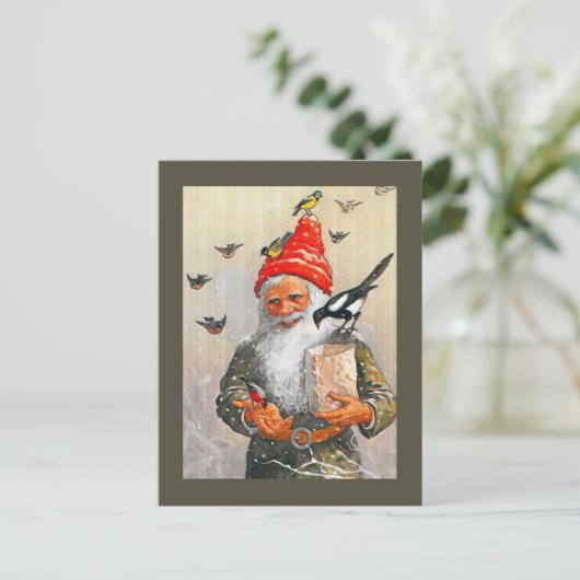 Holländischer Gnome Fütternd Vögel Postkarte (Stehend Vorderseite)