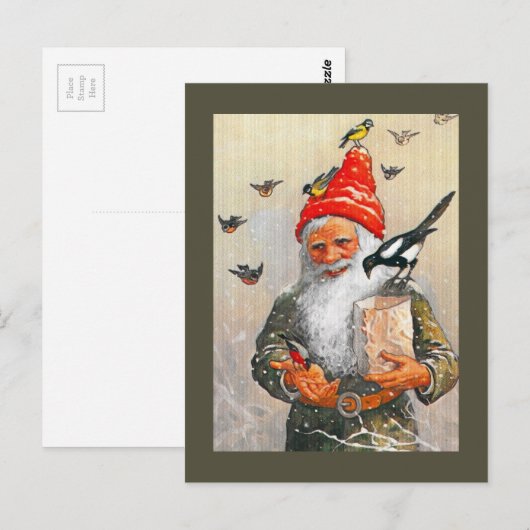 Holländischer Gnome Fütternd Vögel Postkarte (Vorne/Hinten)