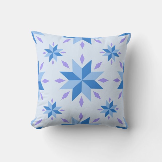 Holländischer Stern Schneeflocke Blau Geometrische Kissen (Vorderseite)