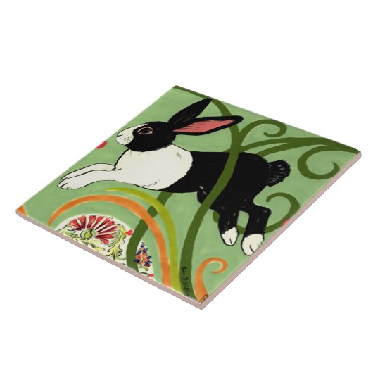 Holländisches Kaninchen auf der "Green Art Deco De Fliese (Seite)