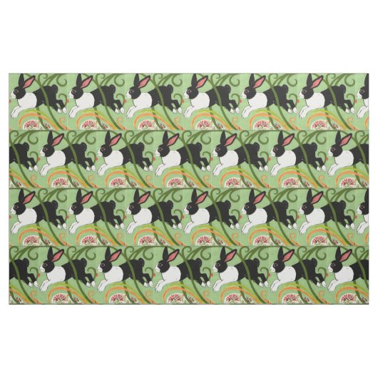 Holländisches Kaninchen auf grünem Designer Geflec Stoff (Fat Quarter (45,7 x 55,9 cm))