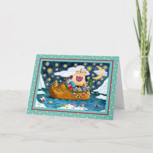 HOLLÄNDISCHES SANTASCHIFF, EISBERGE, WAL, TEDDYBÄR FEIERTAGSKARTE