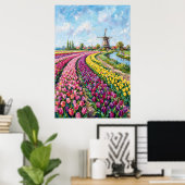 Holländisches Tulpenfeld-Ölgemälde Poster (Heimbüro)