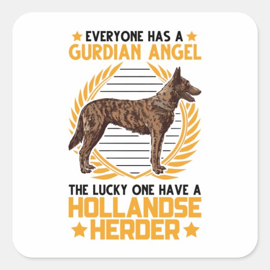 Hollandse Herder Guardian Angle Sheepdog Quadratischer Aufkleber (Vorderseite)