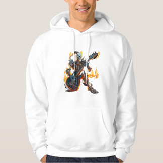 Höllenfeuerskelett mit Gitarre und Feuerwehr Hoodie