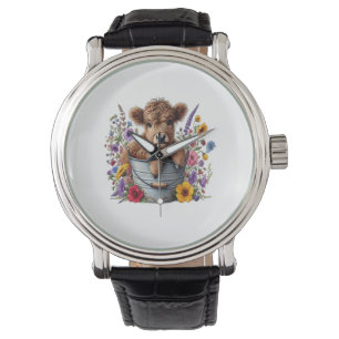 Höllenkuh in Blume Eimer, Niedlich Armbanduhr