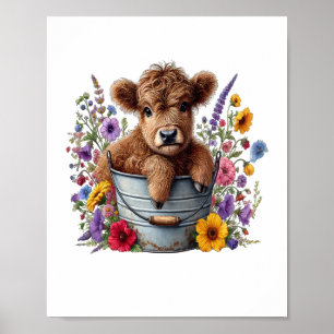 Höllenkuh in Blume Eimer, Niedlich Poster