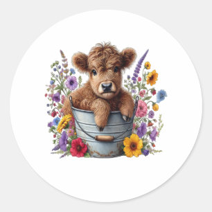 Höllenkuh in Blume Eimer, Niedlich Runder Aufkleber